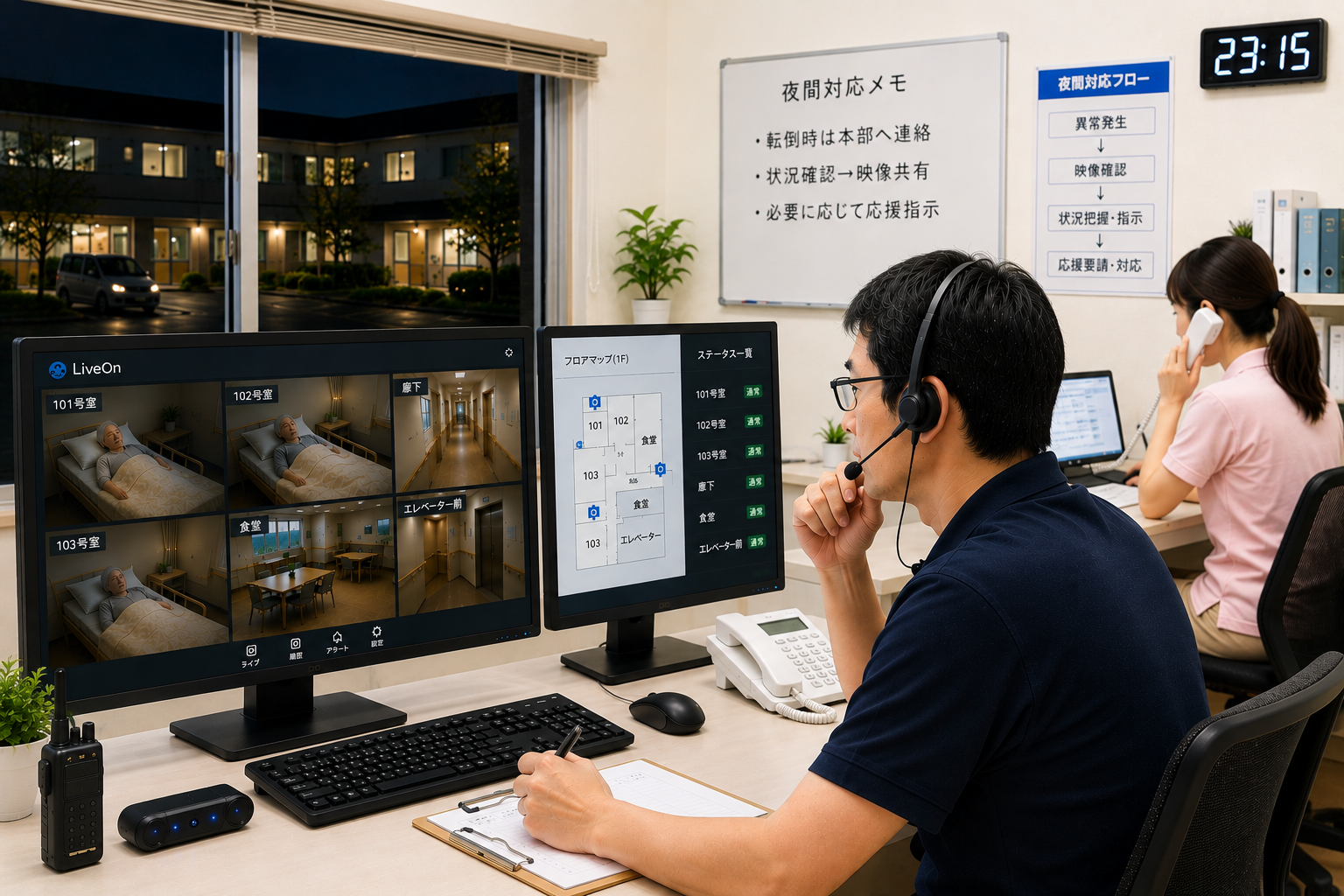 ⑤夜間見守り・緊急対応